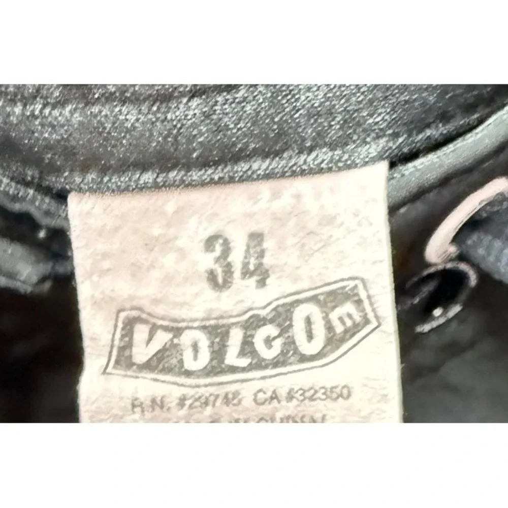 Volcom Board Shorts Mens 34 Black Blue 4-Way Stretch Cinch Fly Surf Trunks EUC